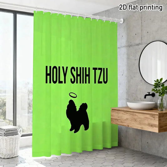 Funny Shih Tzu Silhouette Shower Curtain, Cute Dog Lover Bathroom Decor, Waterproof Fabric Bath Screen for Pet Owners from PriceLows™
