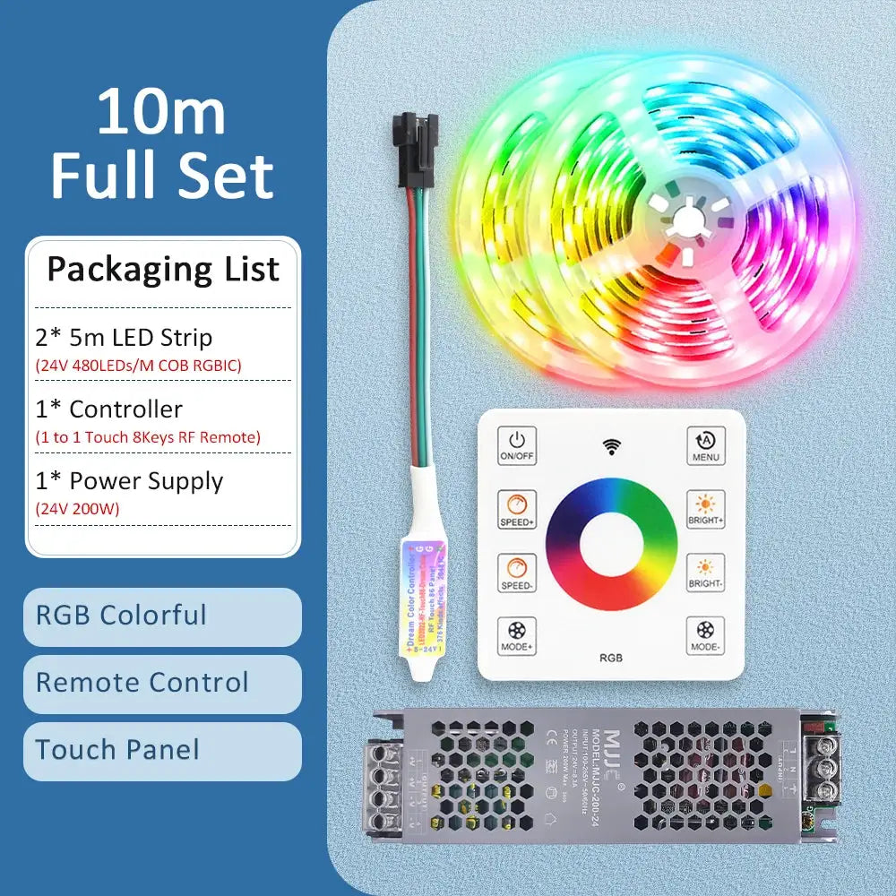RGBIC COB LED Strip WS2811 24V 480 Diodes 5M 10M 15M 20M RGB IC Chasing Effect Lights Tape Diode Ribbon Lamp for Room Decoration from PriceLows™