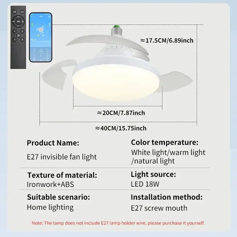 Ceiling Fan Light 2in1 | Remote Control | E27 Socket | Small Room
