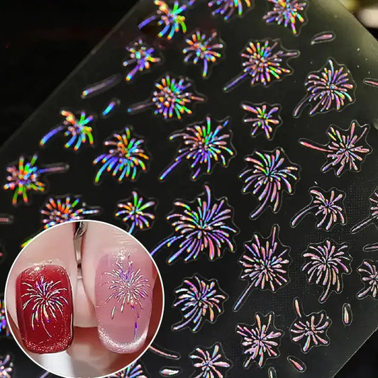 1PC Laser Fire work Nail Stickers 3D Self-Adhesive Blooming Fire-work Nail Decals New Year Firework Design Nail Slider 10*8cm from PriceLows™