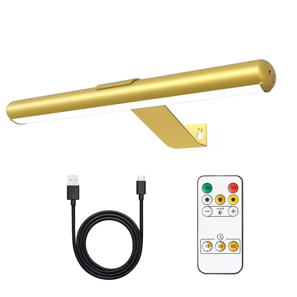 LED Picture Light | 4000mAh Rechargeable | 3 Color Dimming | Gold Finish