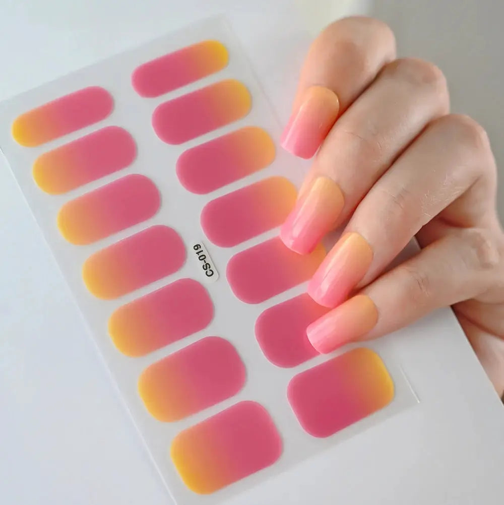 1Pcs Semi-Cured UV Gel Nail Sticker Pure Color Full Cover Waterproof Long-lasting Nail Strips 16Tips DIY Nail Polish Stickers *& from PriceLows™