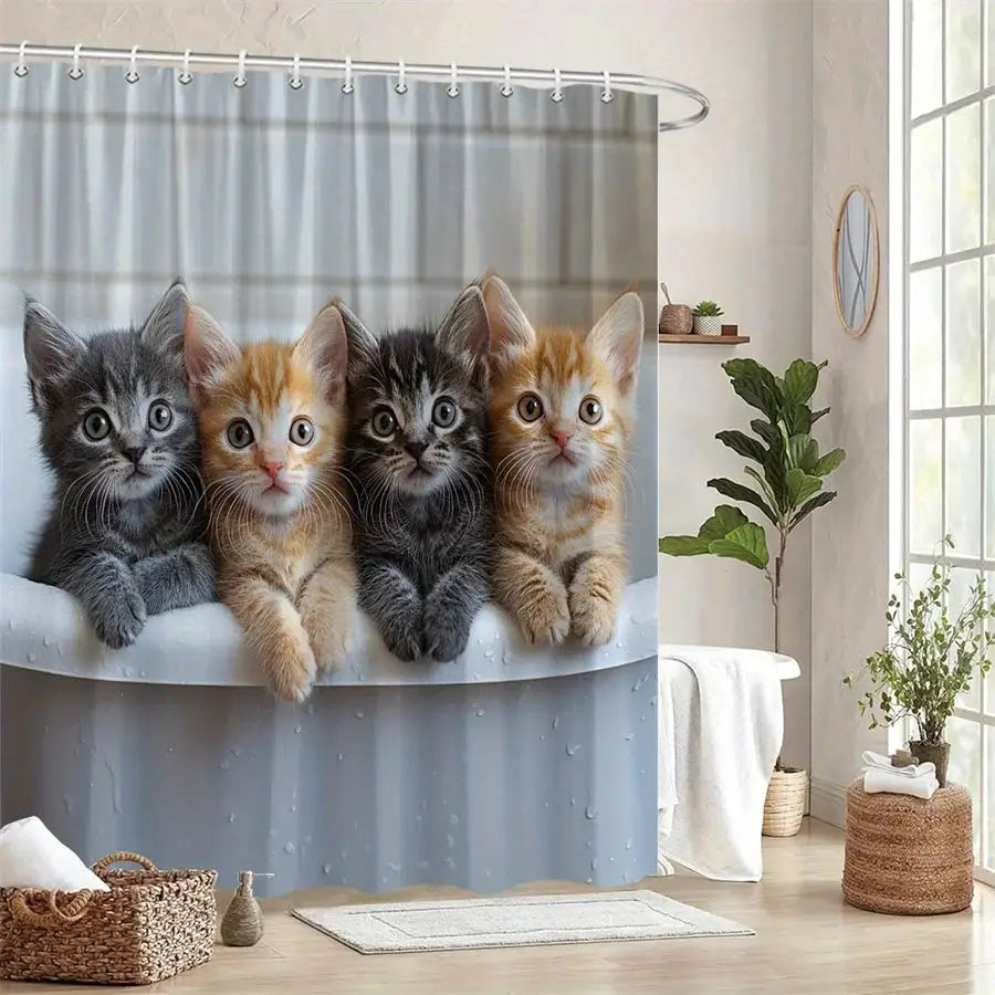 Cute Kitten Shower Curtain Waterproof Fabric Bathroom Curtains Funny Cat Bath Screen Divider Home Decor With Hooks from PriceLows™