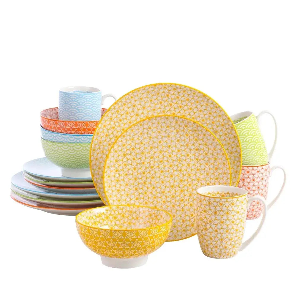 Vancasso Natsuki 16 Pieces Porcelain Multi-Colour Japanese-style Dinnerware Set with 4PCS Dinner Plate Dessert Plate Bowl Mug from PriceLows™