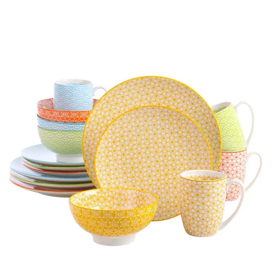 Vancasso Natsuki 16 Pieces Porcelain Multi-Colour Japanese-style Dinnerware Set with 4PCS Dinner Plate Dessert Plate Bowl Mug from PriceLows™