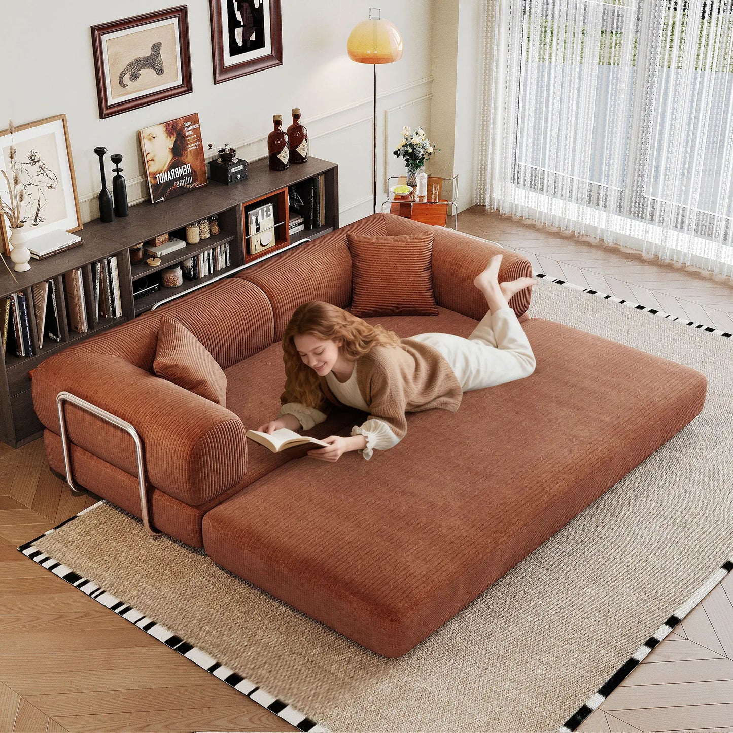 Convertible Sofa Bed | Genuine Leather | Metal Frame | Apartment Use