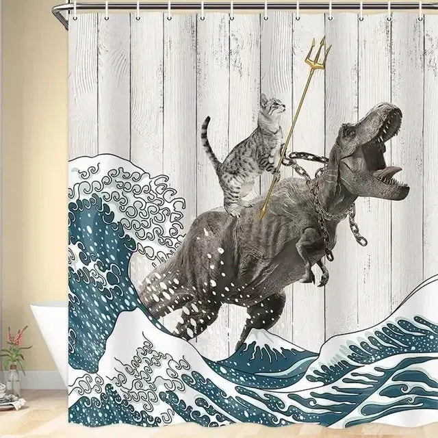 Funny Cat Shower Curtain Fun Animal in Bathtub with Fish Cloth Fabric Shower Curtain Hilarious Pet Bathroom Decor Set with Hooks from PriceLows™