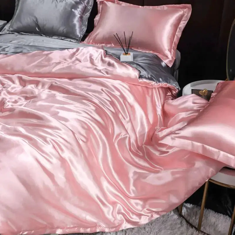 Ice Silk Bedding Set | Satin Duvet Cover | 100Gsm Solid Color | 5Ft To 7Ft Fits