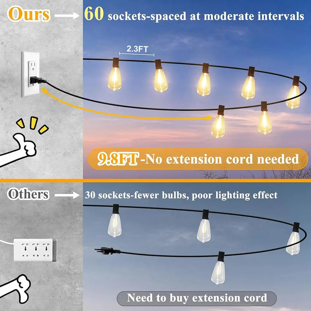 200FT LED Outdoor String Lights Dimmable Waterproof ST38 LED Shatterproof Bulbs Outside Hanging Light for Porch Garden Decor from PriceLows™