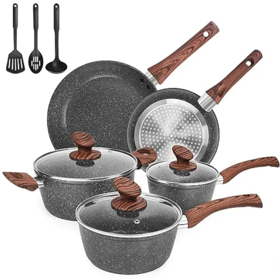 Pots and Pans Set Ultra Nonstick Pre-Installed 11pcs Cookware Set Copper with Ceramic Coating Stay cool handle and Nylon Kitche from PriceLows™