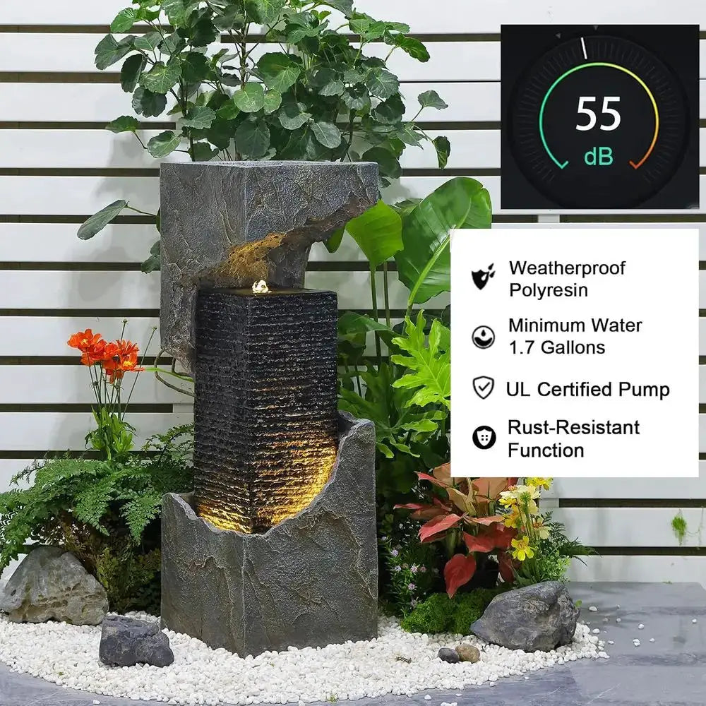 35.4 Modern Outdoor Water Fountain with Lights for Patio, Garden, and Home Décor from PriceLows™