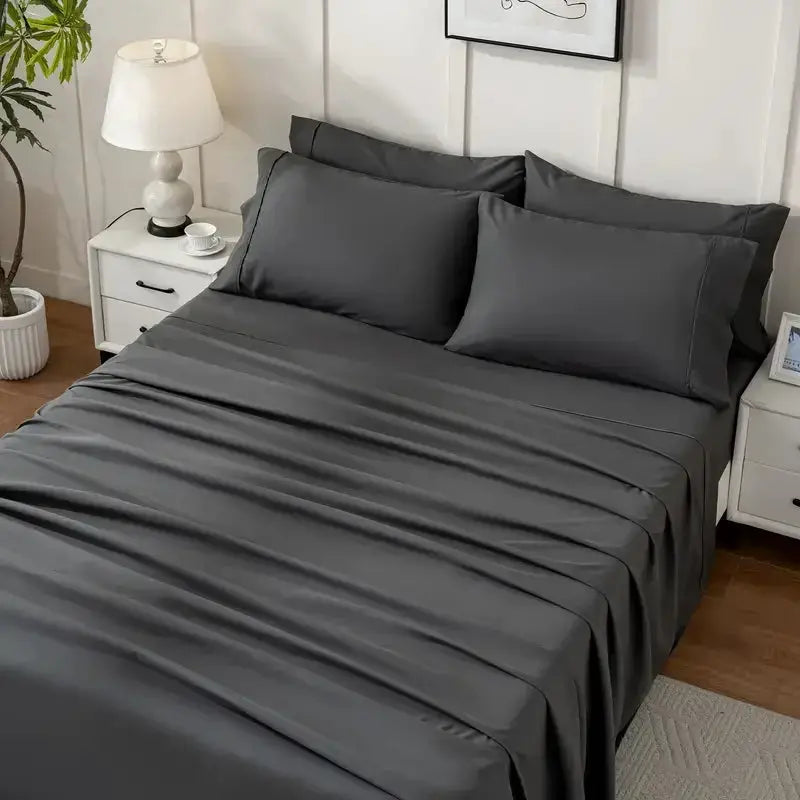 4pcs/6pcs Bamboo Cooling Queen Size Sheet Set - Children Bedding, Breathable And Comfortable - Fit for Hot Sleepers from PriceLows™