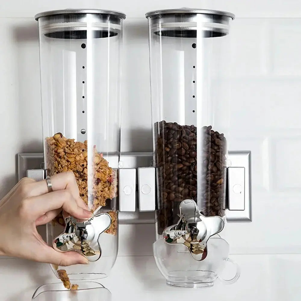 Dual Control Food Dispensers Wall Mount Double Dry Cereal Dispenser for Cereal Nuts Coffee Beans Mix Convenient Storage from PriceLows™