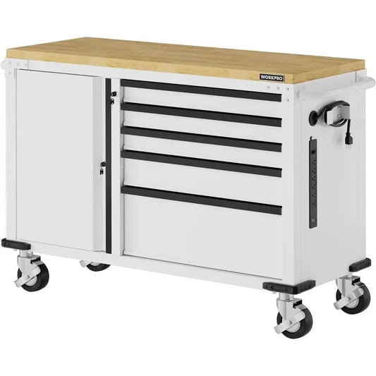 52 Heavy-Duty 5-Drawer & 1-Door Rolling Tool Chest, Lockable, 1000 lbs Capacity, with Power Strip for Home & Garage from PriceLows™