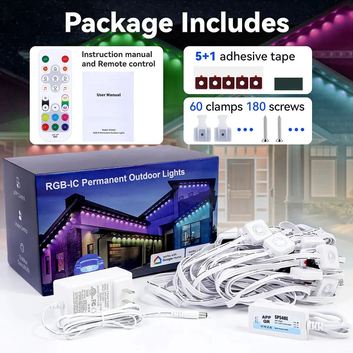 Permanent Outdoor Lights, Smart RGB Northern Lights , 100ft with 60 LED Eaves Lights IP68 Waterproof for Christmas Party Holiday from PriceLows™