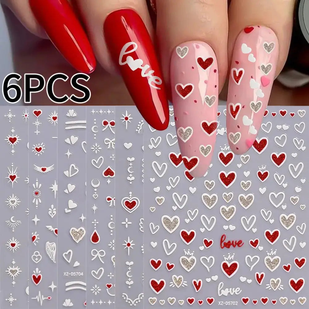 8pc 3D Mixed Color Heart Nail Stickers Valentines' Day Sweet Red Pink Love Selfadhesive Nail Decoration Decals Manicure Supplies from PriceLows™