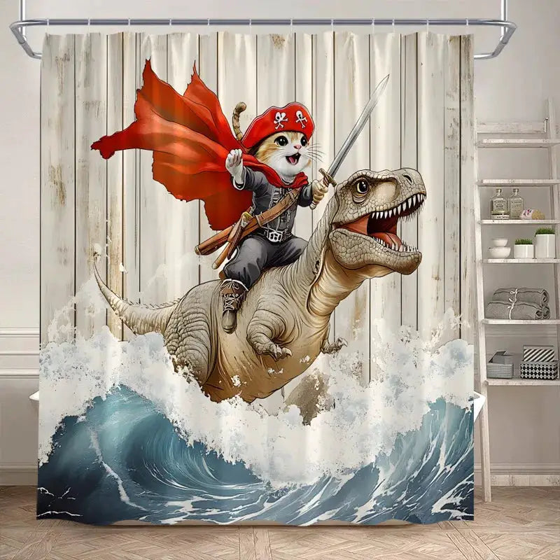 Funny Bathing Dinosaur Shower Curtains Black Cat Animal Silhouette Kids Bath Curtain Modern Polyester Bathroom Decor with Hooks from PriceLows™