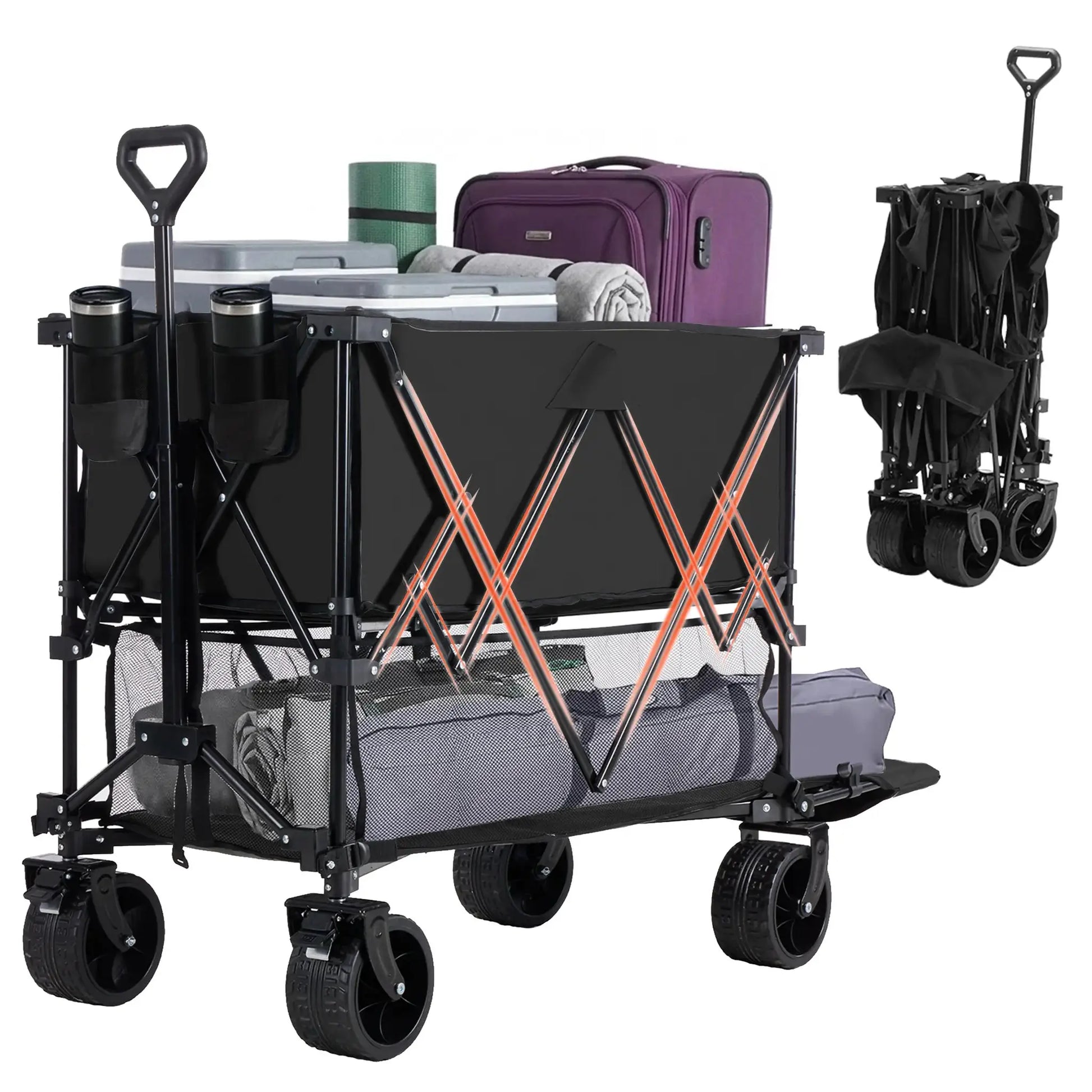 JHK Outdoor Double Decker Wagons Cart 440 lbs Large Capacity Collapsible Foldable Garden Beach Cart for Grocery Garden Camping from PriceLows™