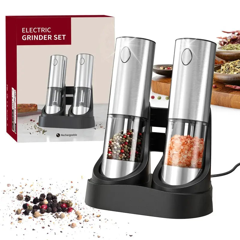 Electric Salt Pepper Grinder Set | USB Charge Base | Large Capacity | Stainless