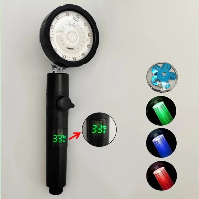 Shower Head Set | Digital Temperature LED | High Pressure Rainfall | Black Grey