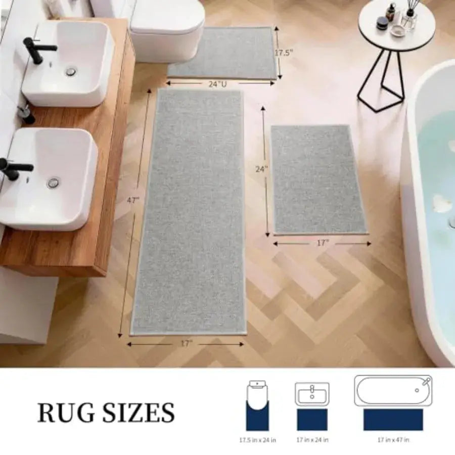 Gray Bathroom Rugs Sets 3 Pcs Quick Dry Thin Bath Mat with Toilet Rug Non Slip Absorbent Machine Washable Bath Runner Rugs for from PriceLows™