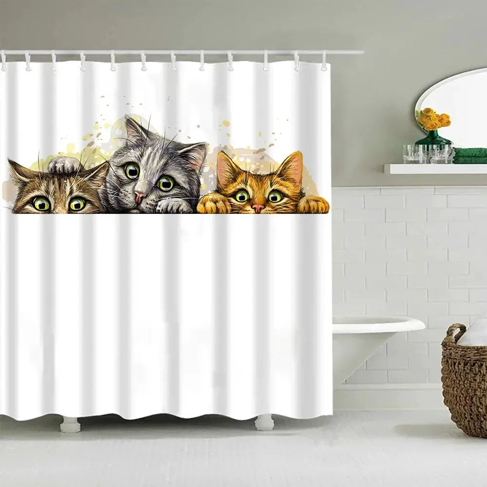 Puppy Cat Cute Cartoon Shower Curtains Washable Fabric Polyester For Bathtub Art Bathroom Decor Partition With Hooks Waterproof from PriceLows™