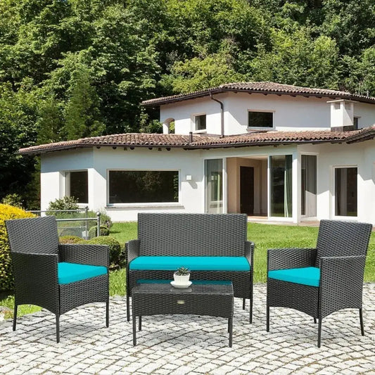4 Pcs Patio Rattan Cushioned Sofa Furniture Set With Tempered Glass Coffee Tabl from PriceLows™