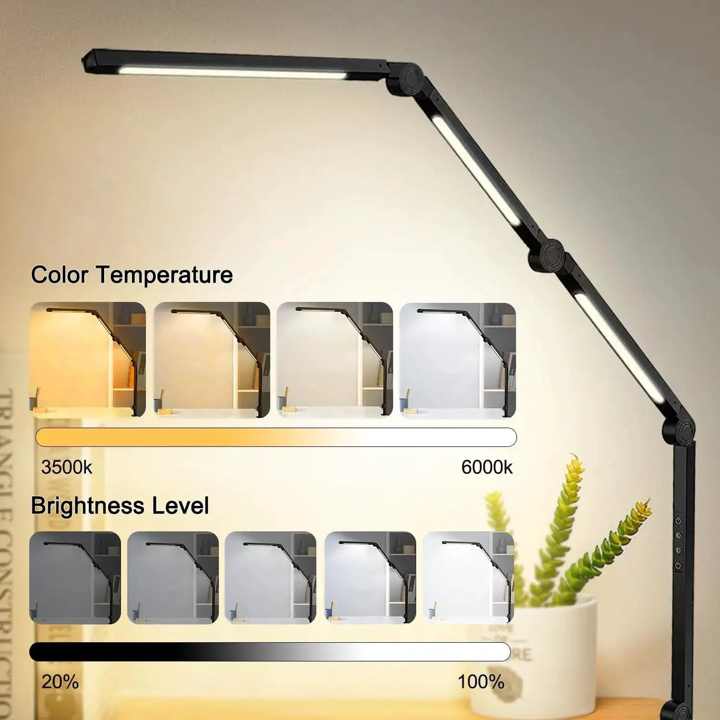 LED Desk Lamp with Clamp Flexible 4 sections Swing Arm Three light sources desk light, 4 Color Modes & 5 Brightness from PriceLows™