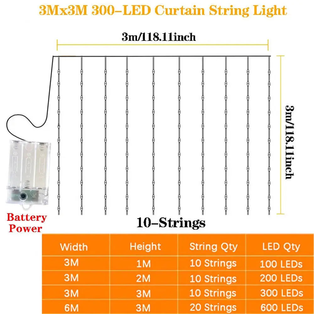Battery Power Outdoor LED Fairy Curtain Light String Eid Mubarak BedroomDecoration Ramadan Home Decoration 2026 Valentine's Day from PriceLows™