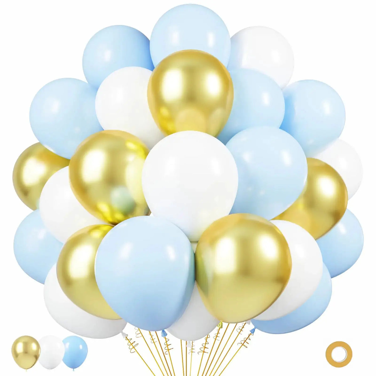 Latex Round Balloons | White And Gold Color | 12 Inch Size | 50 Pack Set