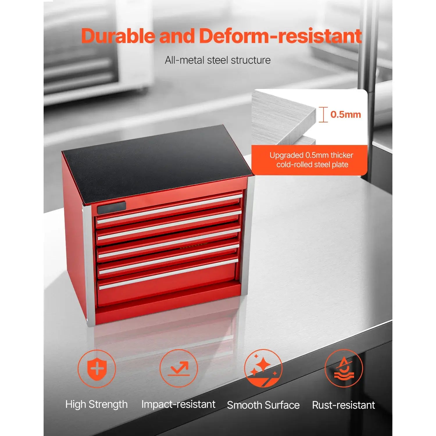 SucceBuy 5-Drawer 8.6in Metal Tool Box Red/Black Portable Small Tool Chest with PP Feet Pads for Garage Workshop Tools Storage from PriceLows™