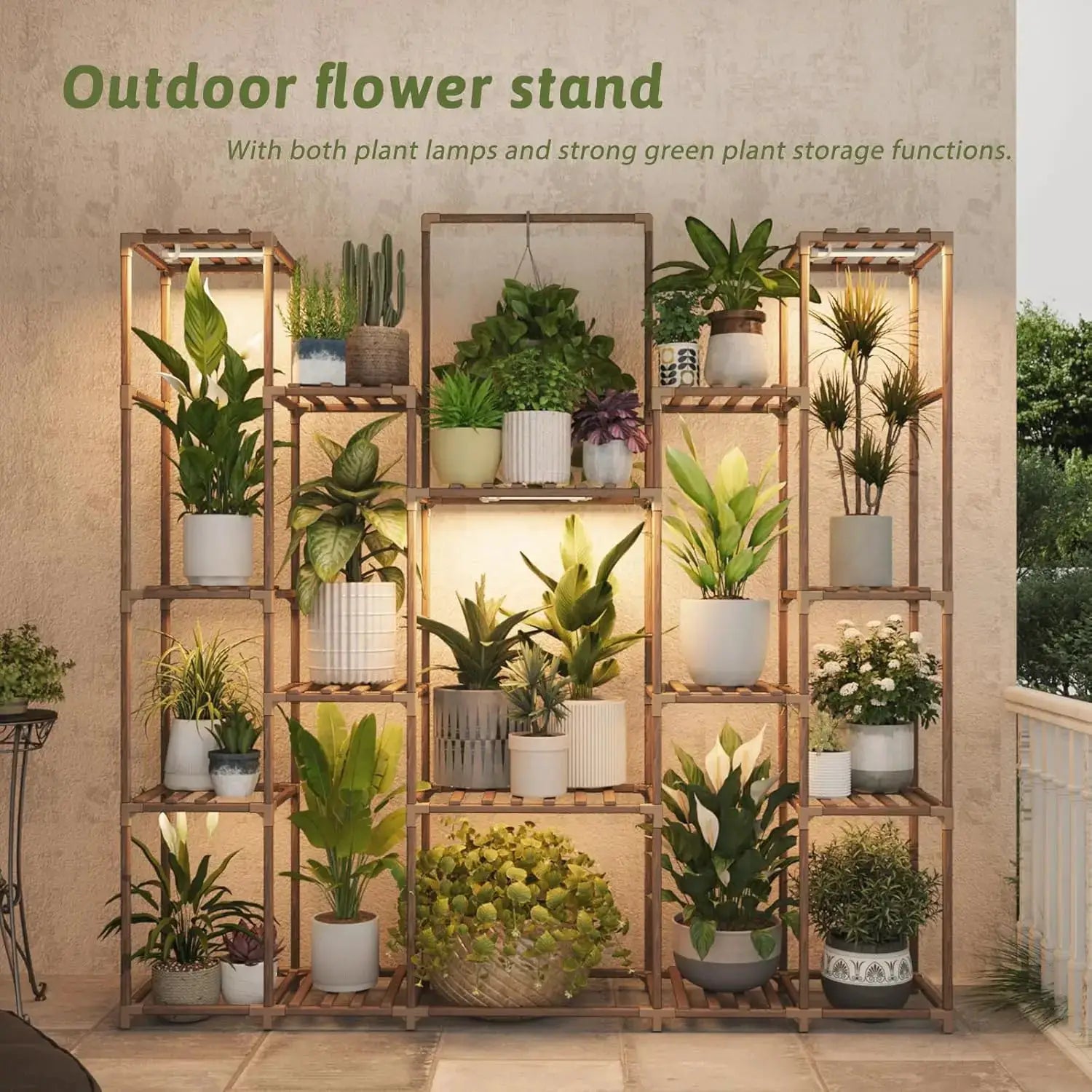 17-Tier Plant Stand with Grow Lights, Indoor Large Shelf for Multiple Plants, Heavy Duty Wood Rack for Living Room Patio from PriceLows™