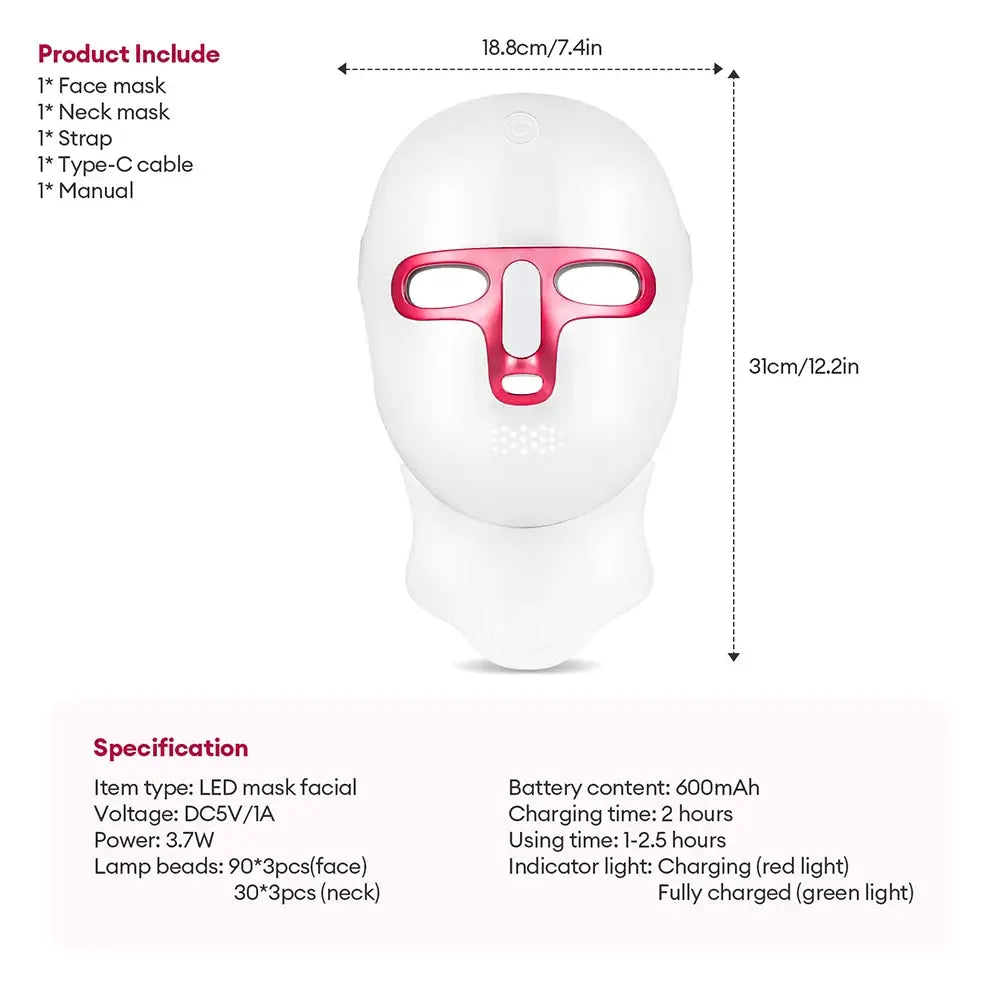 LED Face Mask | 7 Colors Light Therapy | Rechargeable Unit