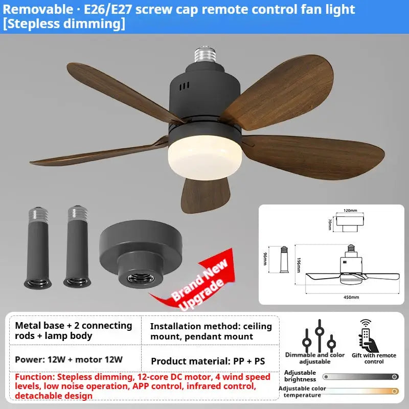 Ceiling Fan | E27 Base Remote 4 Speeds | Bulb Included | 52.5cm Diameter