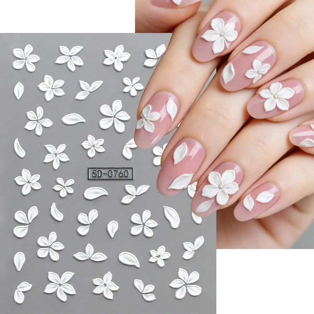 5D Pink Blue Floral Nail Art Stickers Petals Leaf Plant Embossed Nail Decals Spring Summer Flower Design for DIY Nail Supplies from PriceLows™