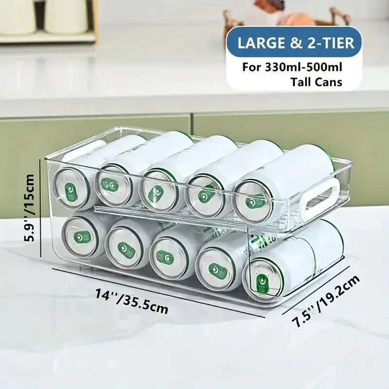 Soda Can Dispenser | 2-Tier | Clear Plastic | For Refrigerator