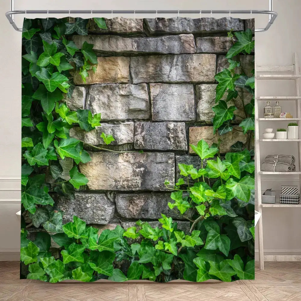 Green Leaves Shower Curtains Tropical Leaf Garden Vine Plant Wall Hanging Fabric Home Bathroom Decor Bath Curtain Set with Hooks from PriceLows™