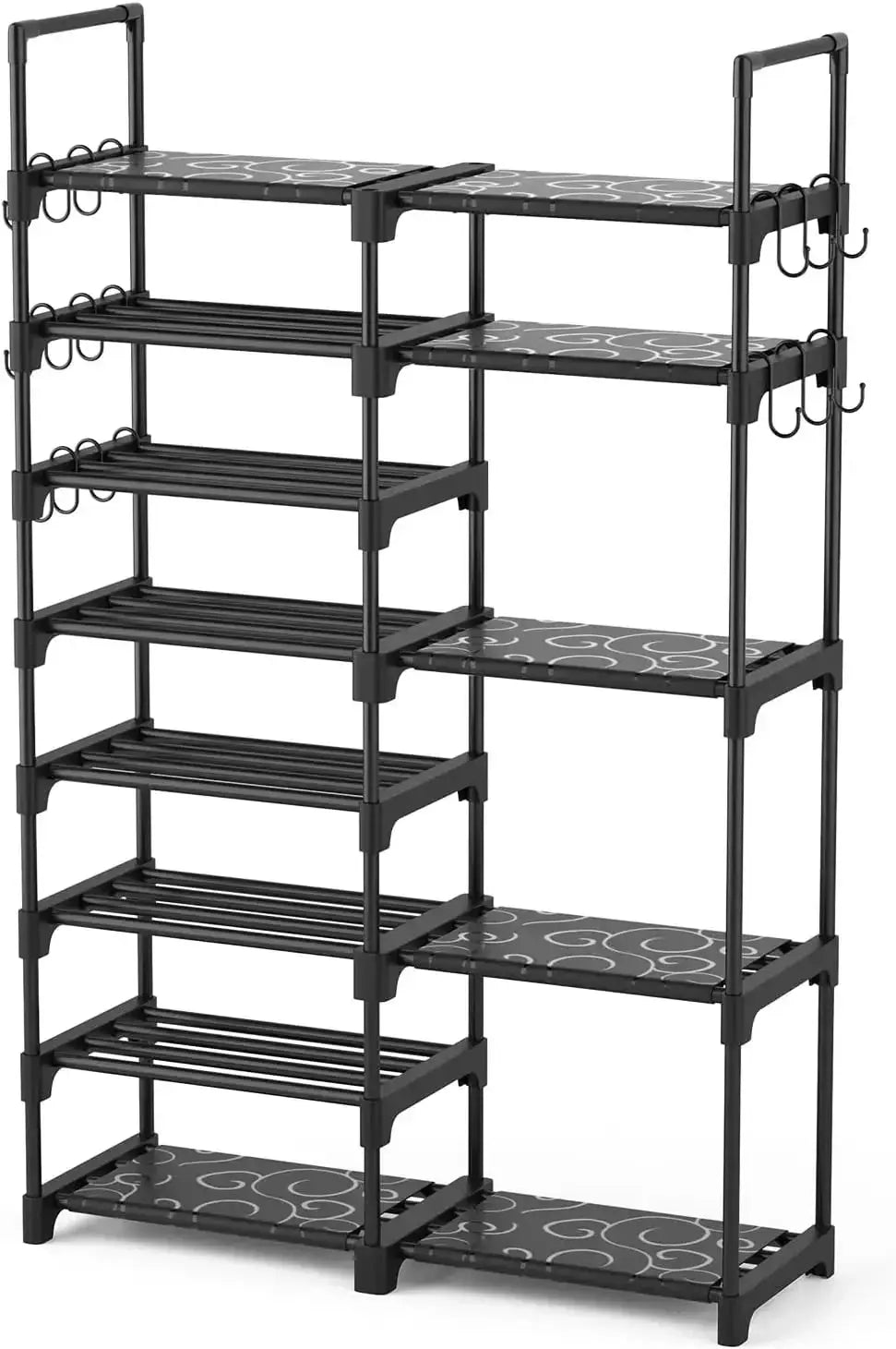 8-Tier Metal Shoe Rack Organizer, 26-32 Pairs Large Capacity Storage, Stackable Shoe Stand with 15 Hooks for Closet Entryway from PriceLows™