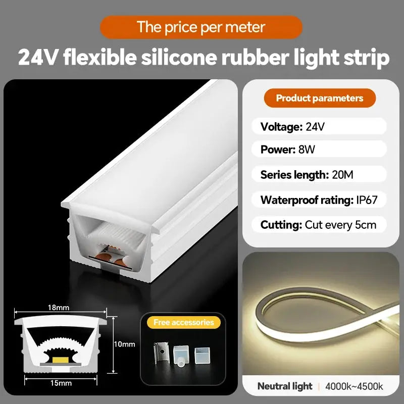 24VLED Silicone Light Strip Sleeve Outdoor Waterproof Linear Light Open Hidden Embedded Flexible Bendable Shaped Light Strip from PriceLows™