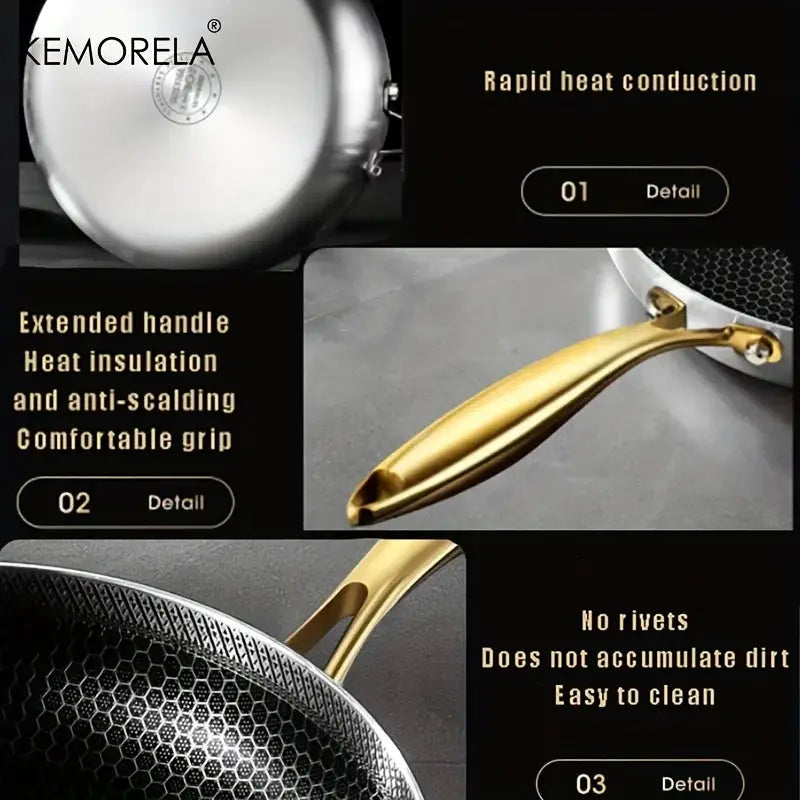 Stainless Steel Wok Pan | 316 Stainless Steel | Nonstick Honeycomb | Standard