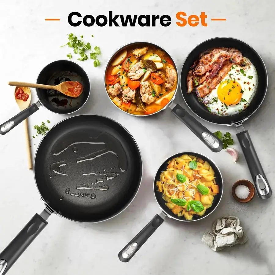 8 Pieces Pots and Pans Set, Non Stick Kitchen Cookware Set, Induction Frying Pans 20cm, 28cm, Saucepan with Lids 20cm, 18cm, Non from PriceLows™