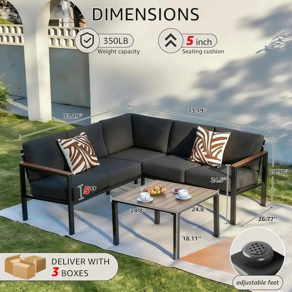 Patio Furniture Set | Wicker Frame | Thick Cushions | Six Piece Grey
