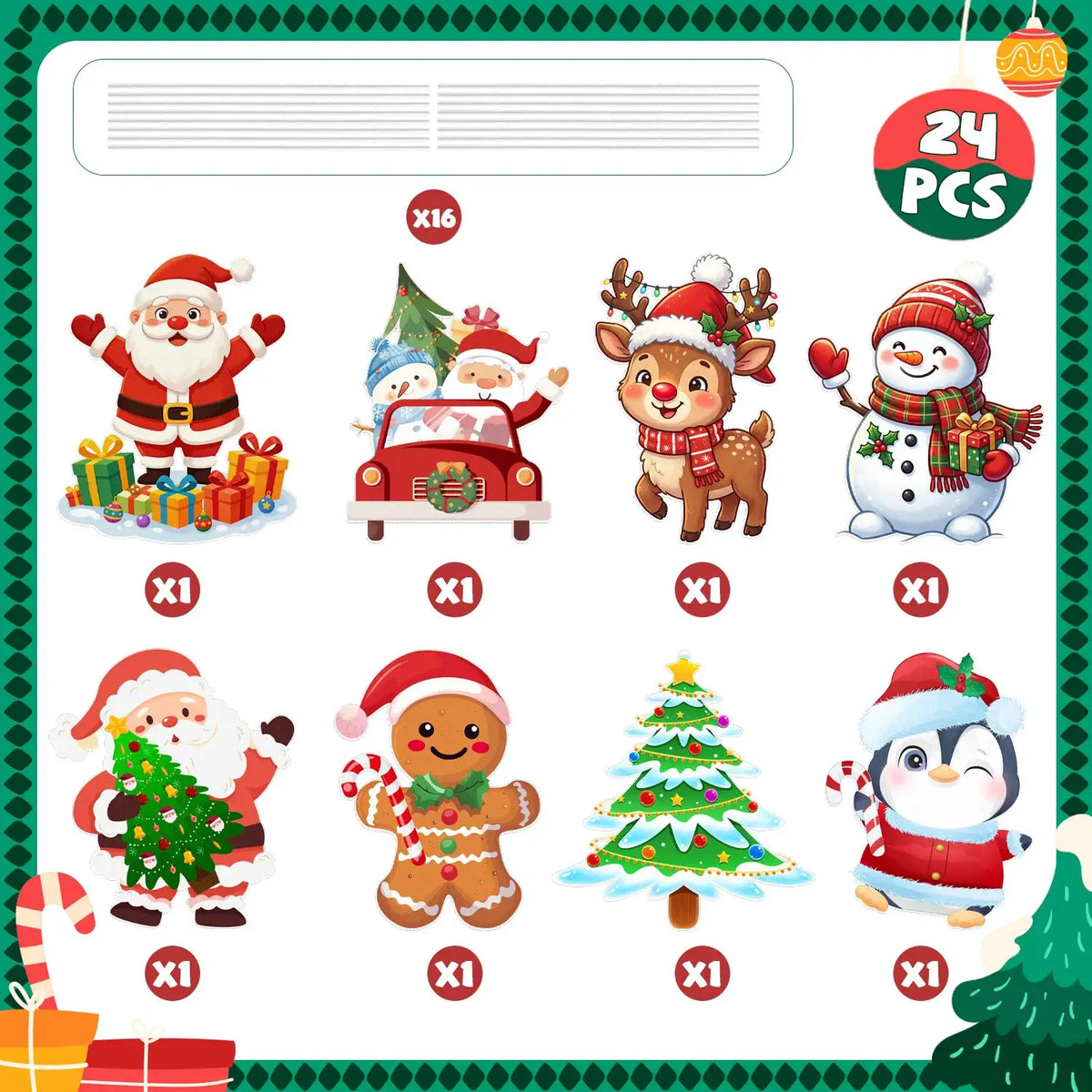 Christmas Yard Signs | 24 Large Pieces | With Stakes | Tree Santa And Snowman