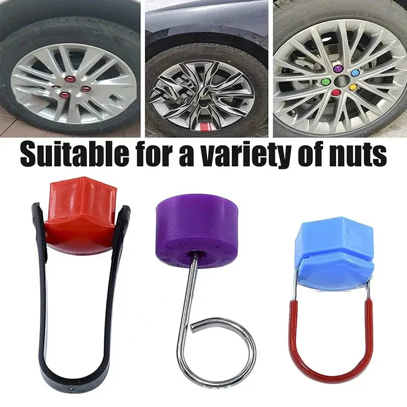 Wheel Nut Cover Removal Tool | Universal Hub Puller | Compact | Silver Red Black