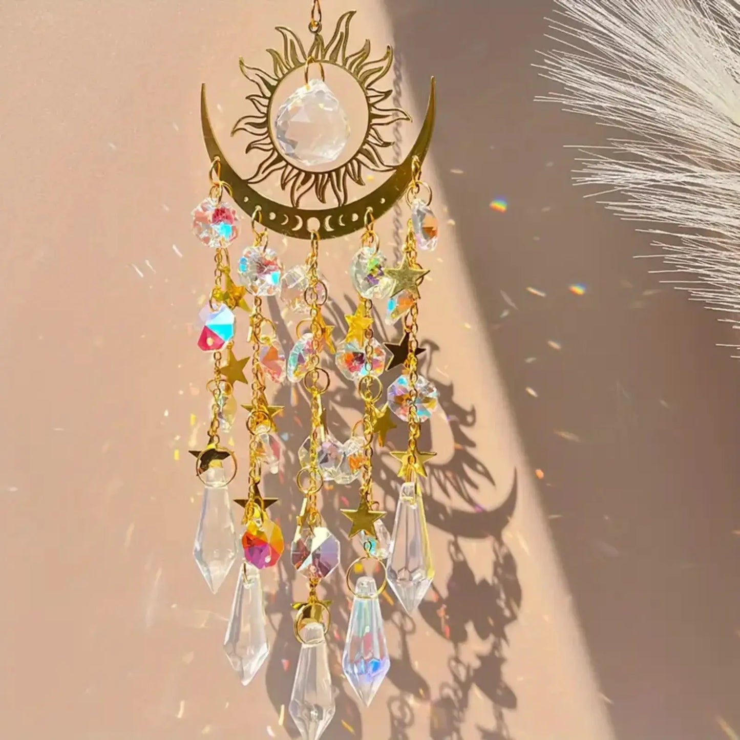 1 Pc Gold Star Moon Outdoor Lighting Crystal Wind Chime Hanging Garden Sun Catcher Holiday Wedding Party Decoration Supplies from PriceLows™