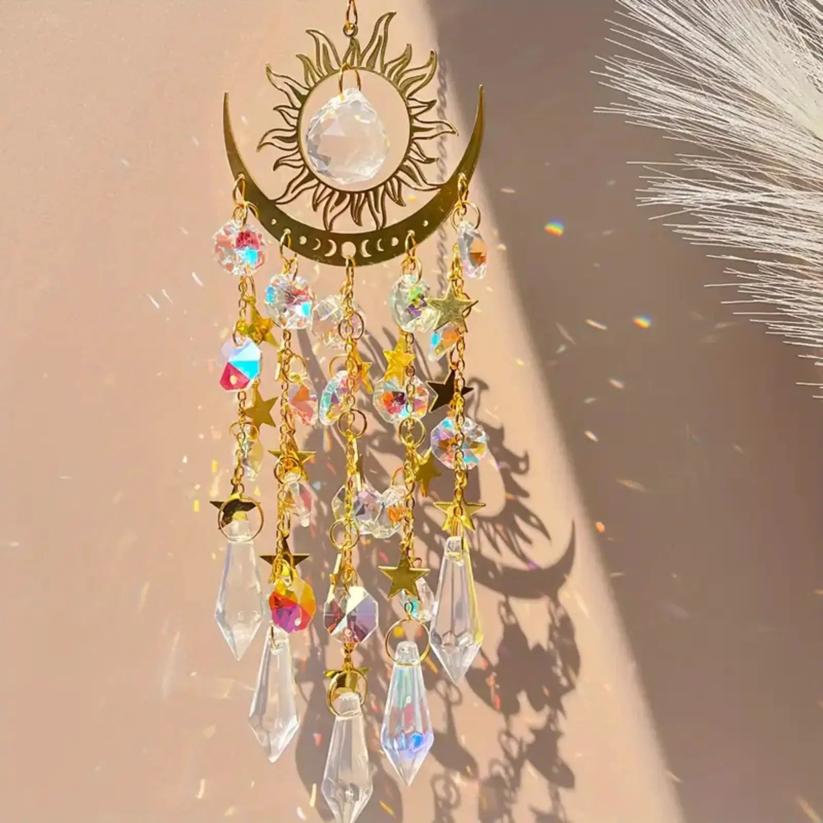 1 Pc Gold Star Moon Outdoor Lighting Crystal Wind Chime Hanging Garden Sun Catcher Holiday Wedding Party Decoration Supplies from PriceLows™