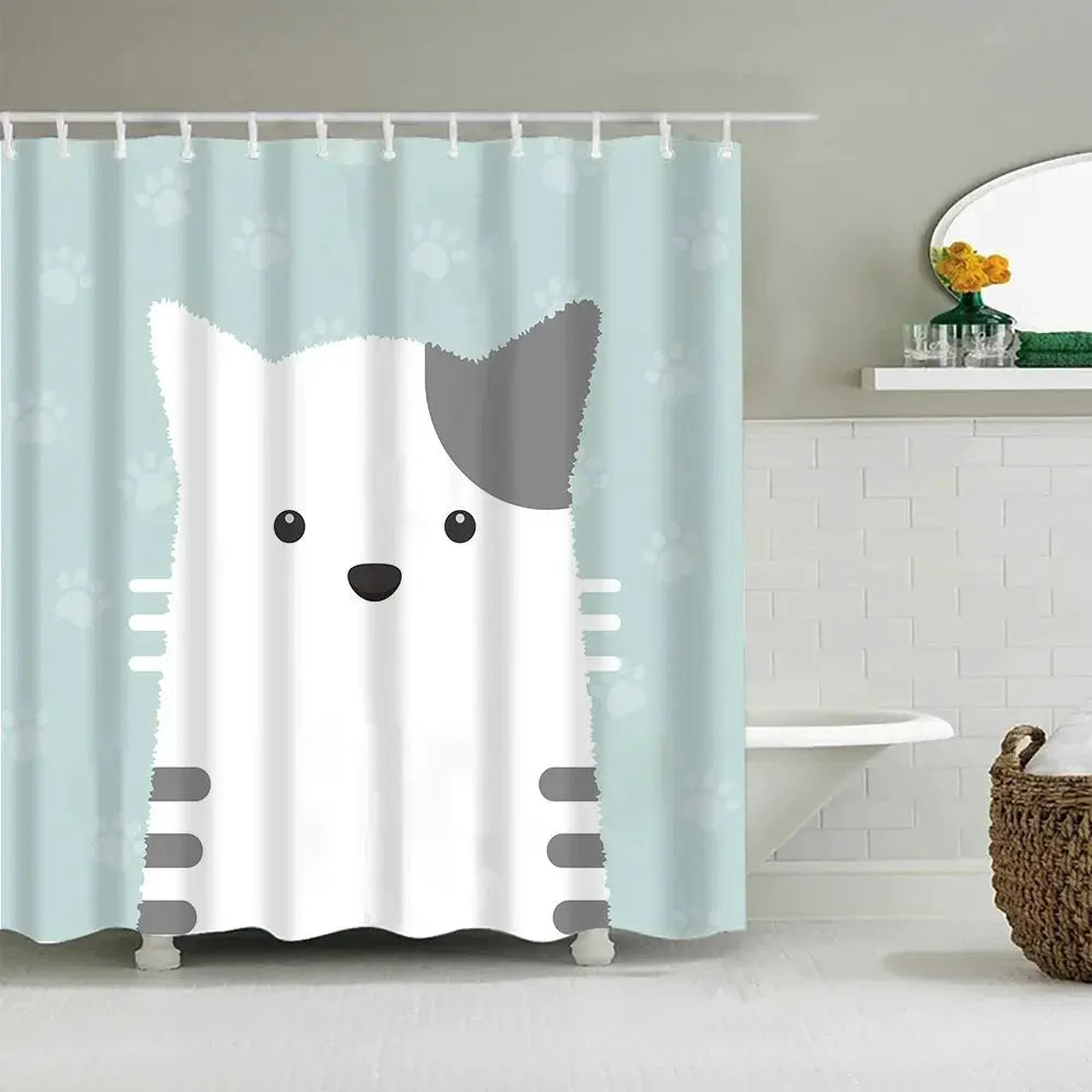 Puppy Cat Cute Cartoon Shower Curtains Washable Fabric Polyester For Bathtub Art Bathroom Decor Partition With Hooks Waterproof from PriceLows™