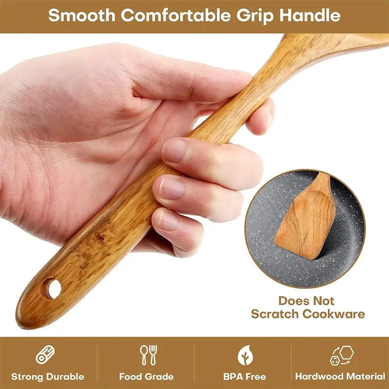 LMETJMA 10 Pack Natural Teak Wooden Kitchen Utensil Set Wooden Spoons Spatula Cooking Utensil Set For Cooking Baking JT503 from PriceLows™