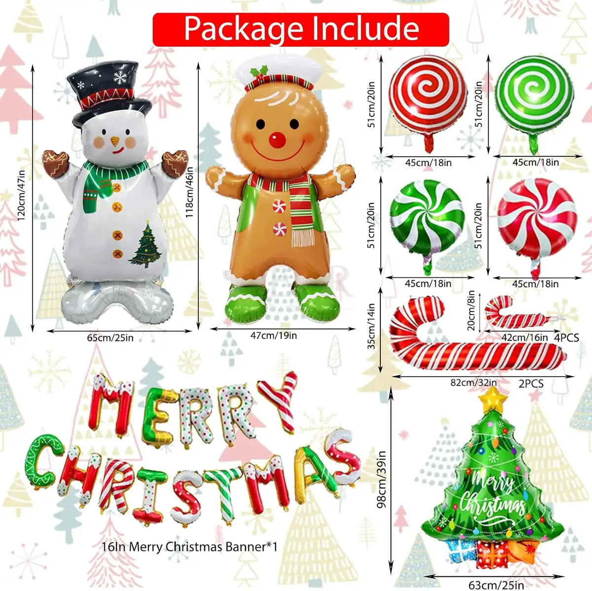 Christmas Balloons | 48 In Standing Figures | Candy Cane Tree | Holiday Party Set