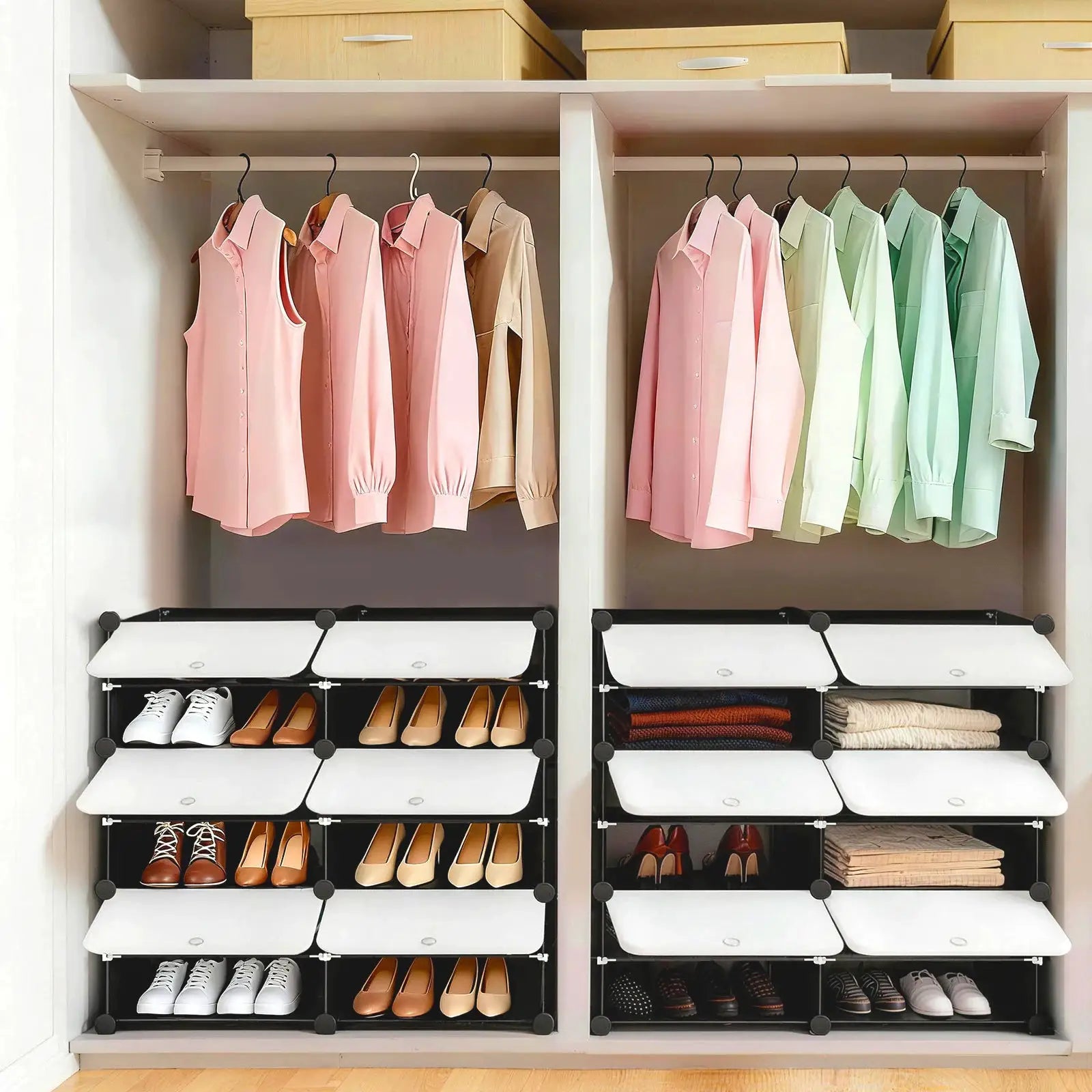 JHK 6-Tier Plastic Stackable Shoe Storage Cabinet with Door Multilayer Shoe Shelves Organize for Space Saving Cabinet Home from PriceLows™